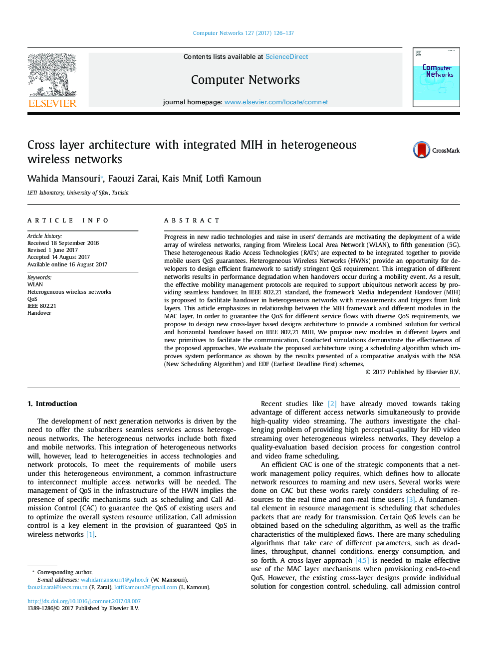 Cross layer architecture with integrated MIH in heterogeneous wireless networks