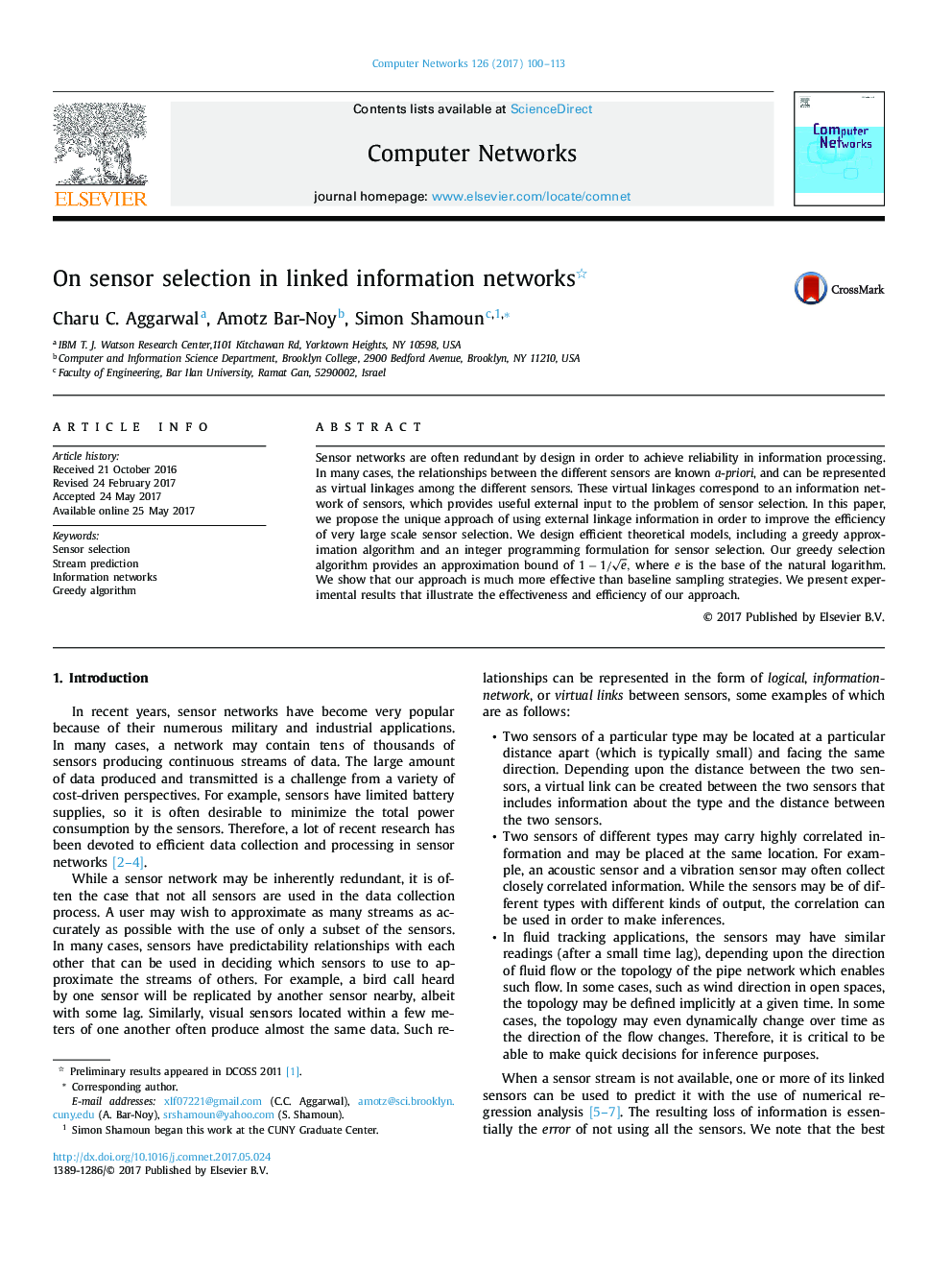 On sensor selection in linked information networks