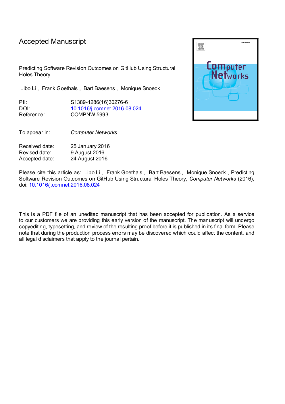 Predicting software revision outcomes on GitHub using structural holes theory