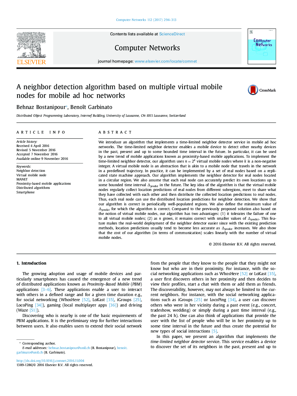 A neighbor detection algorithm based on multiple virtual mobile nodes for mobile ad hoc networks