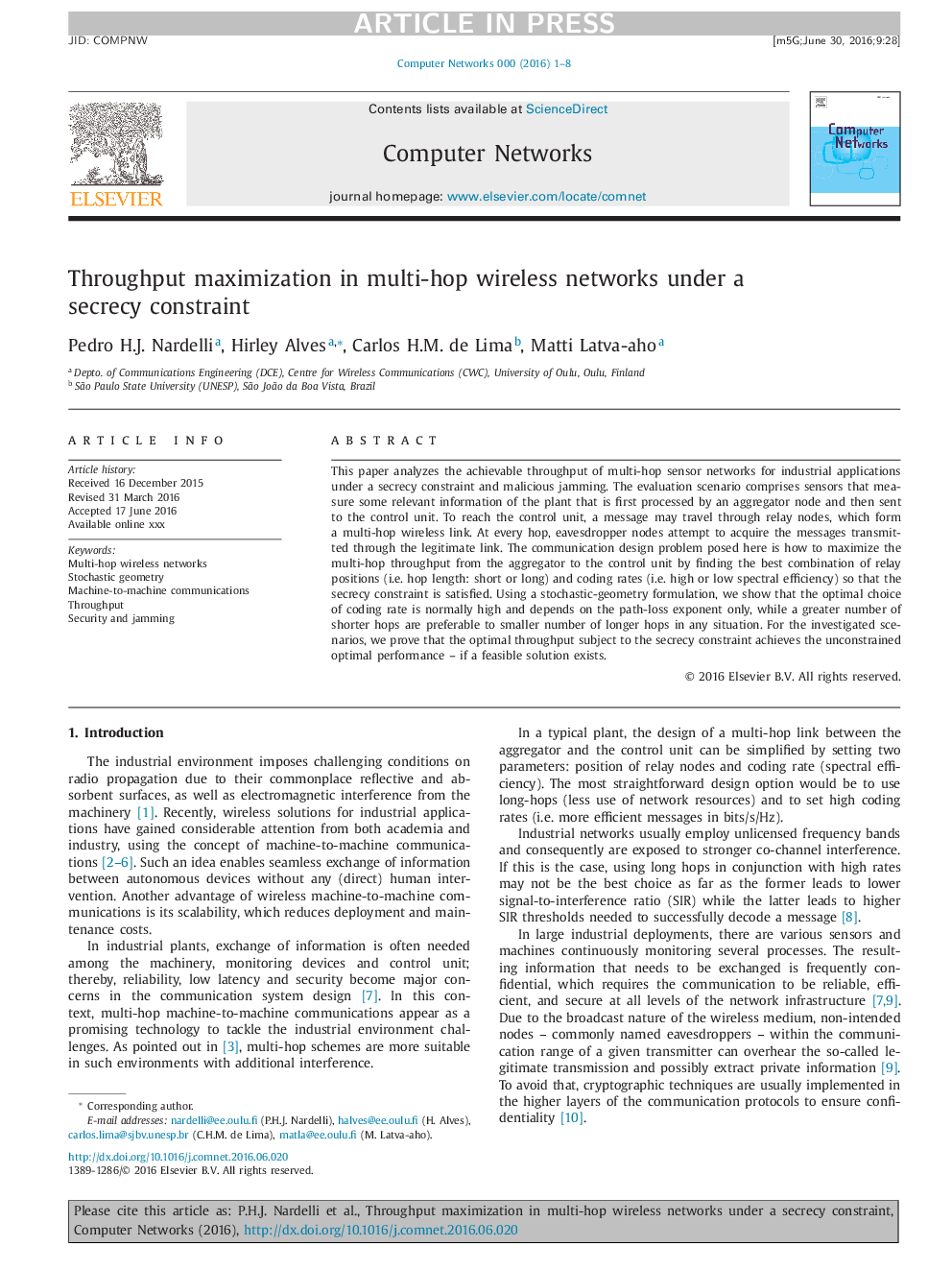 Throughput maximization in multi-hop wireless networks under a secrecy constraint