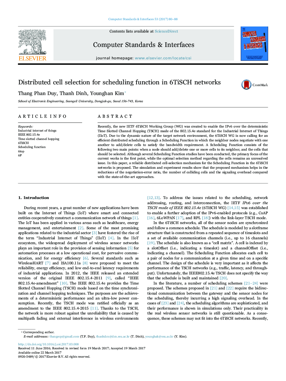 Distributed cell selection for scheduling function in 6TiSCH networks