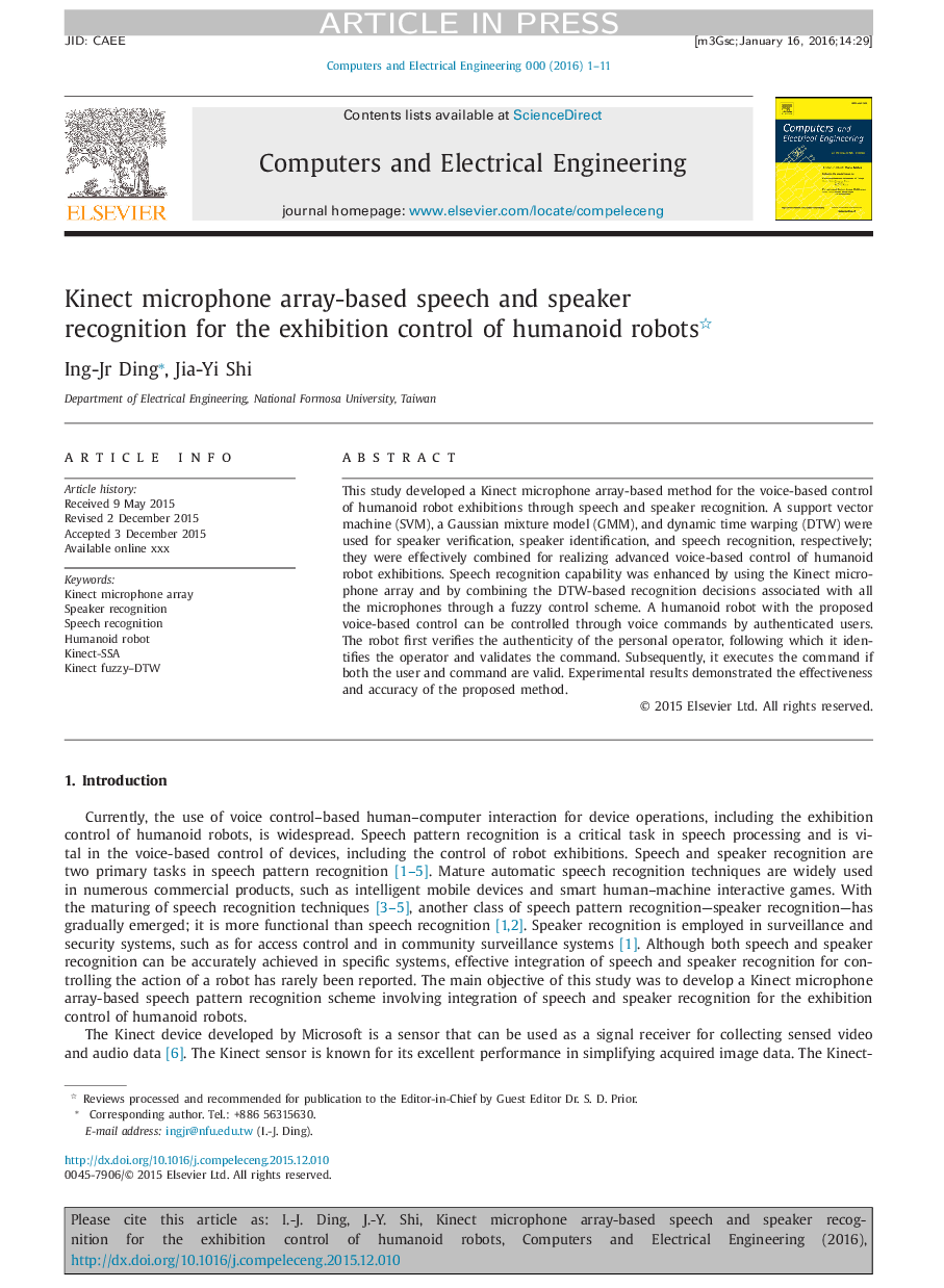 Kinect microphone array-based speech and speaker recognition for the exhibition control of humanoid robots