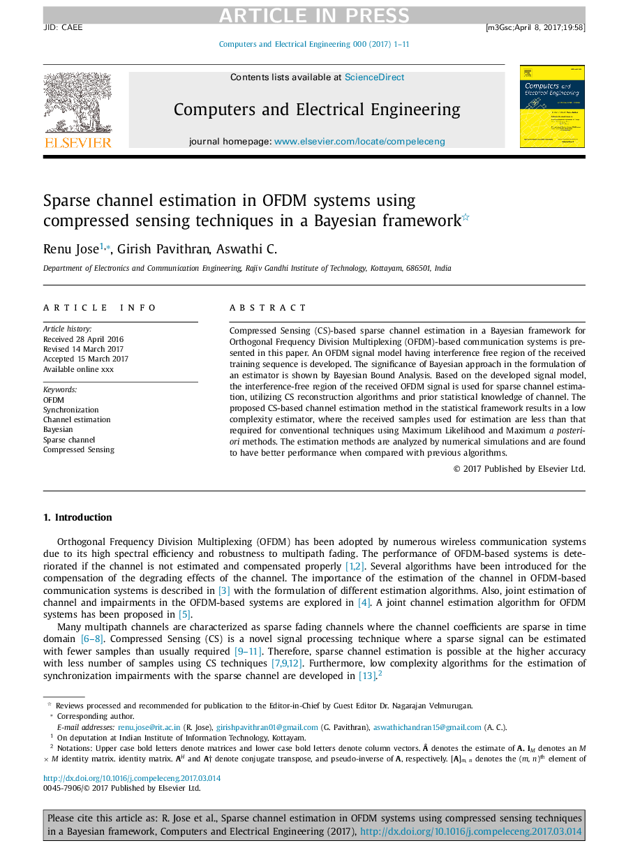 Sparse channel estimation in OFDM systems using compressed sensing techniques in a Bayesian framework