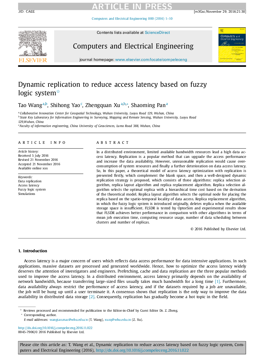 Dynamic replication to reduce access latency based on fuzzy logic system