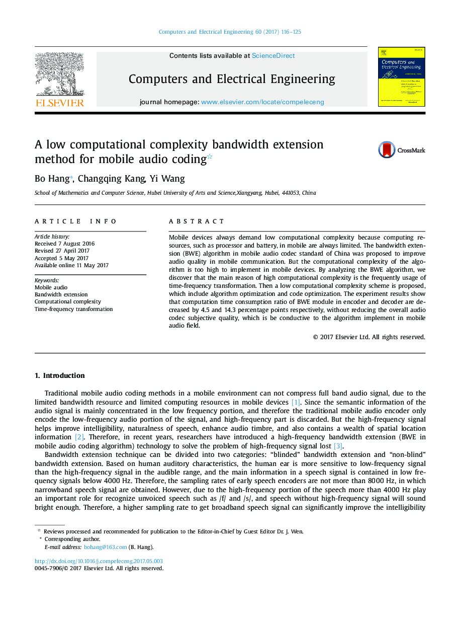 A low computational complexity bandwidth extension method for mobile audio coding