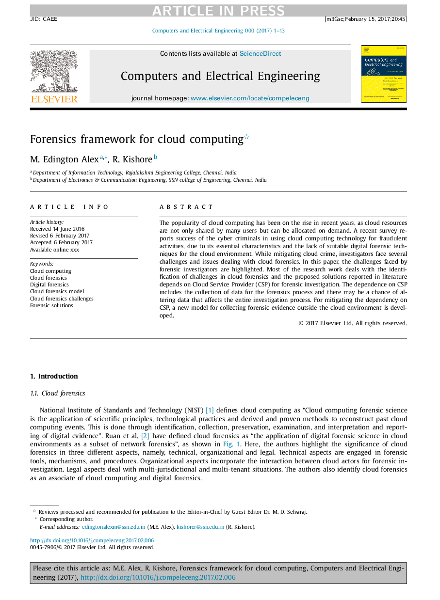 Forensics framework for cloud computing