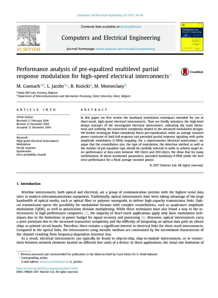 Performance analysis of pre-equalized multilevel partial response modulation for high-speed electrical interconnects