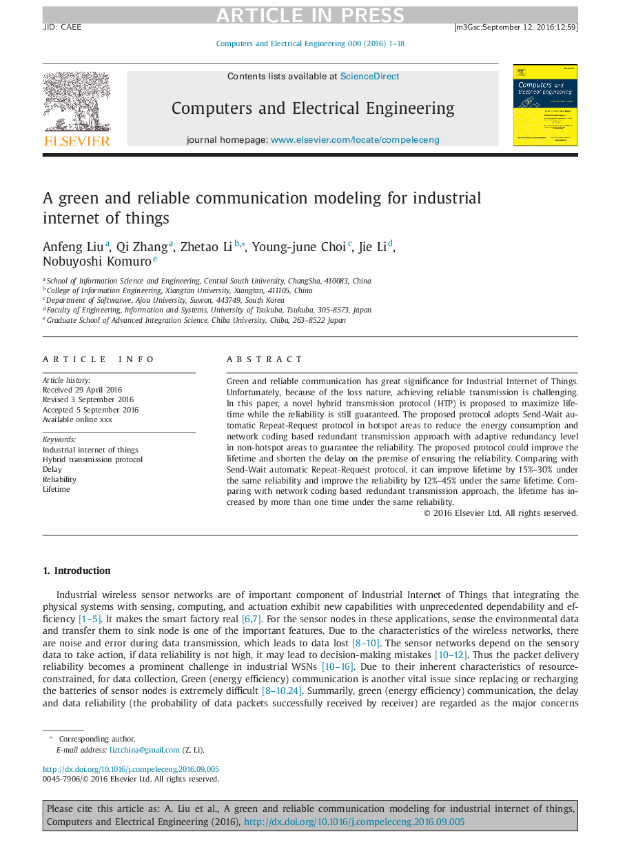 A green and reliable communication modeling for industrial internet of things