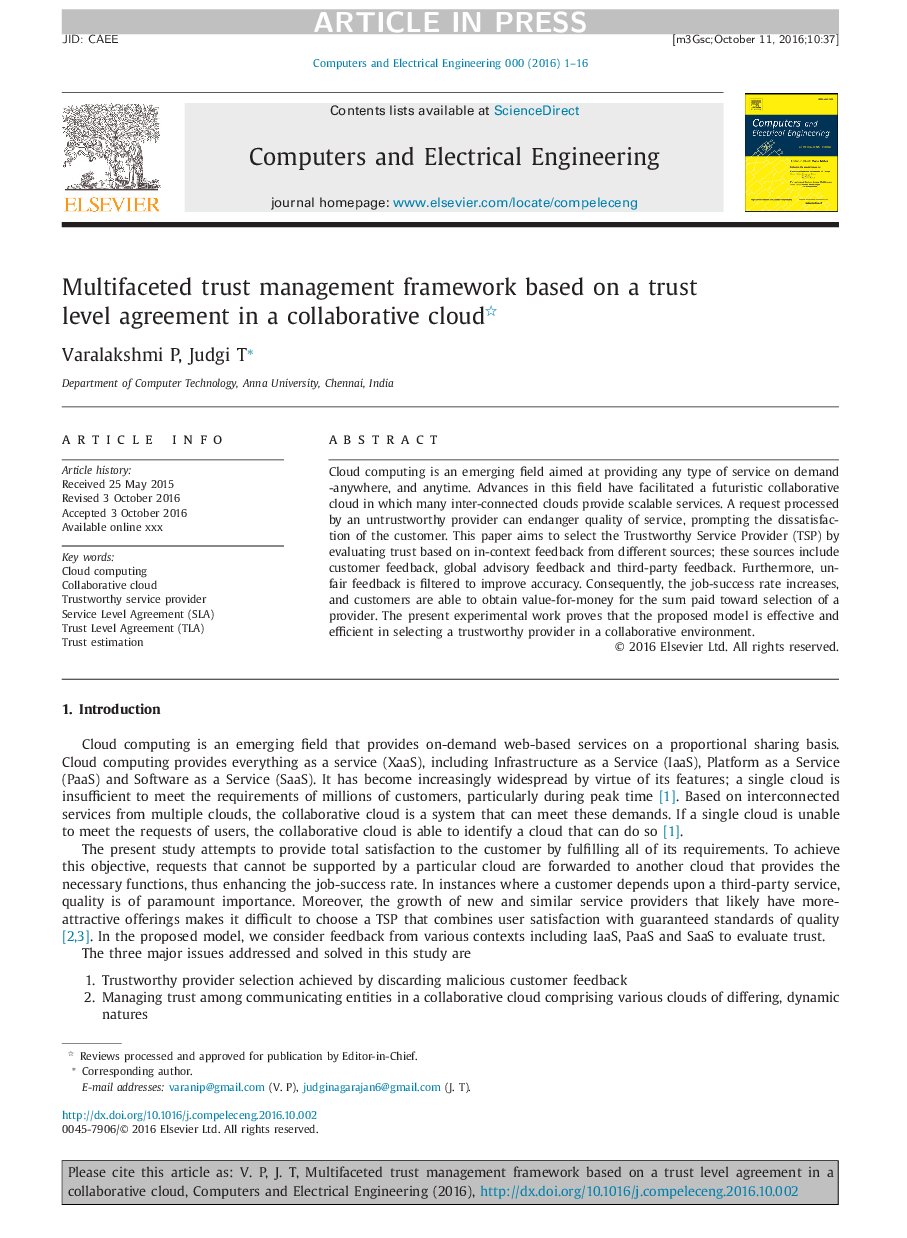 Multifaceted trust management framework based on a trust level agreement in a collaborative cloud