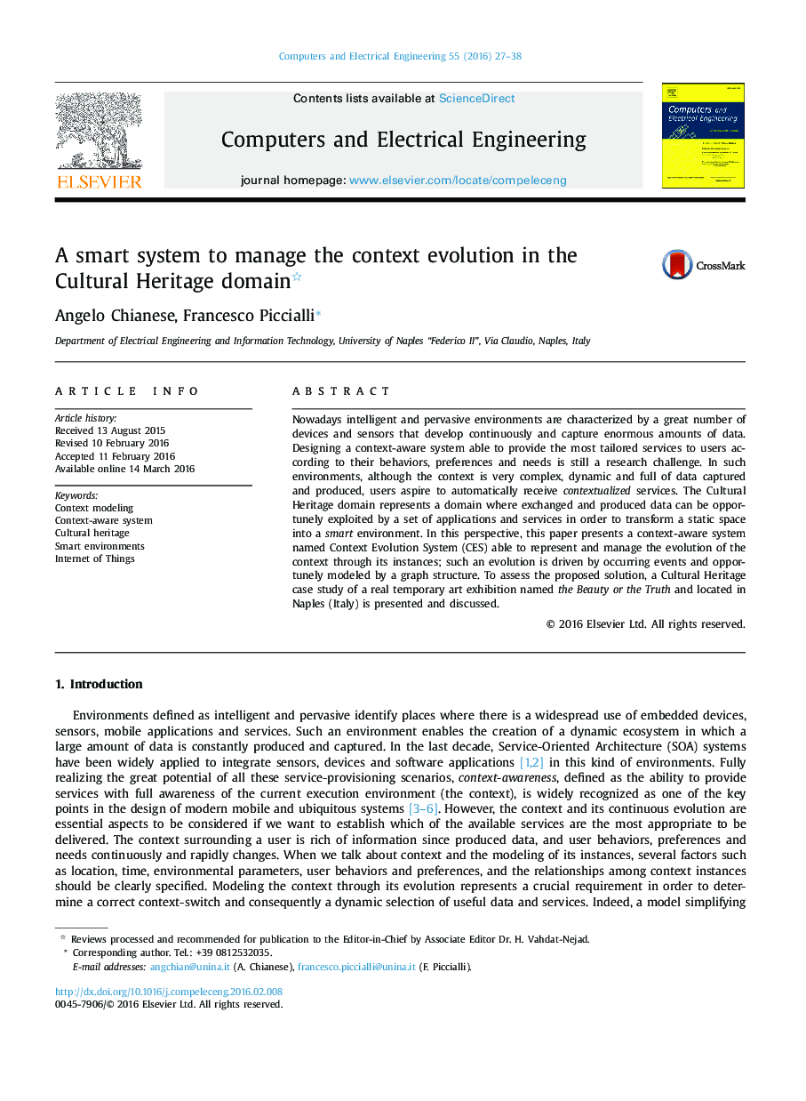 A smart system to manage the context evolution in the Cultural Heritage domain