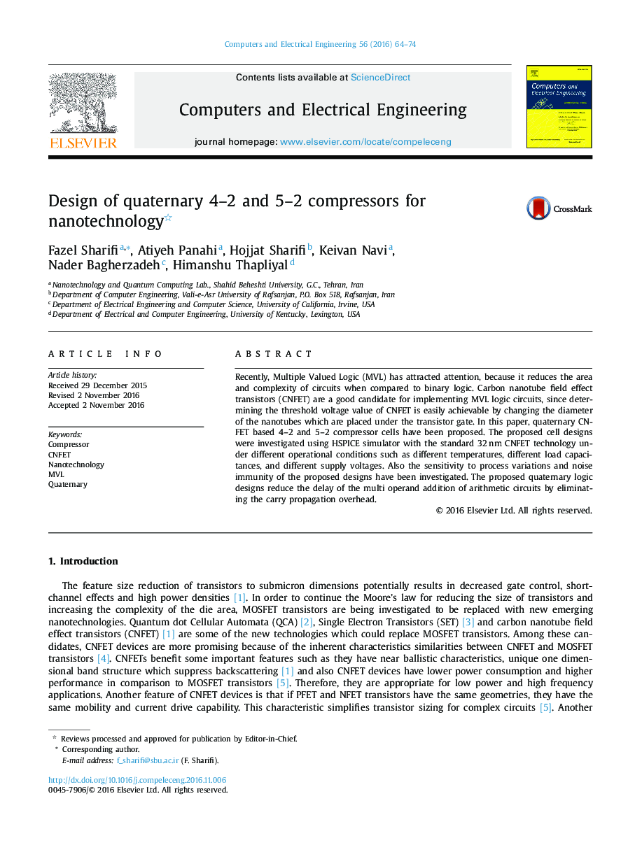 Design of quaternary 4-2 and 5-2 compressors for nanotechnology