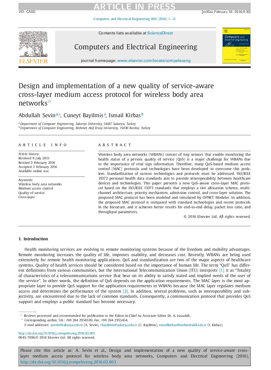 Design and implementation of a new quality of service-aware cross-layer medium access protocol for wireless body area networks