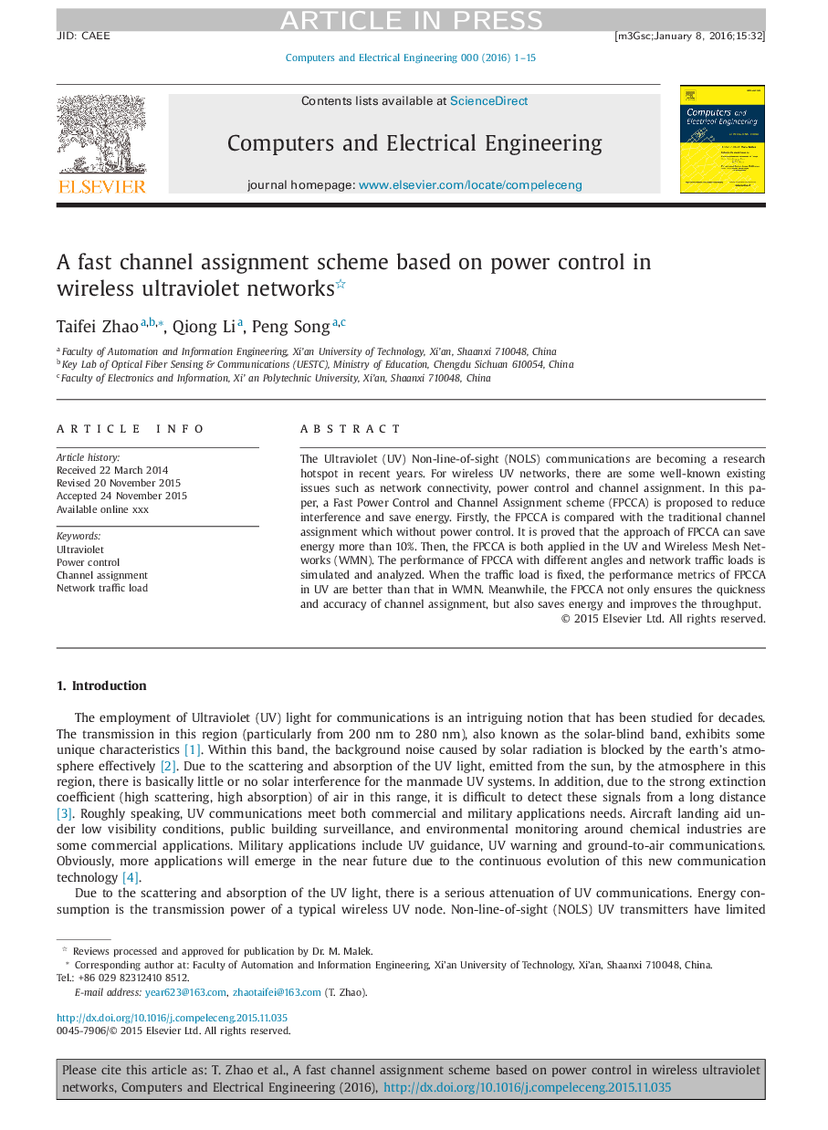 A fast channel assignment scheme based on power control in wireless ultraviolet networks