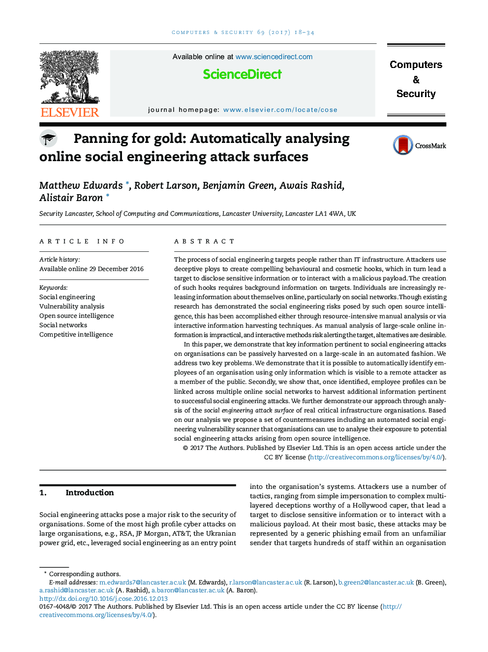 پانچ برای طلا: به طور خودکار تجزیه و تحلیل سطوح حمله آنلاین مهندسی اجتماعی آنلاین 