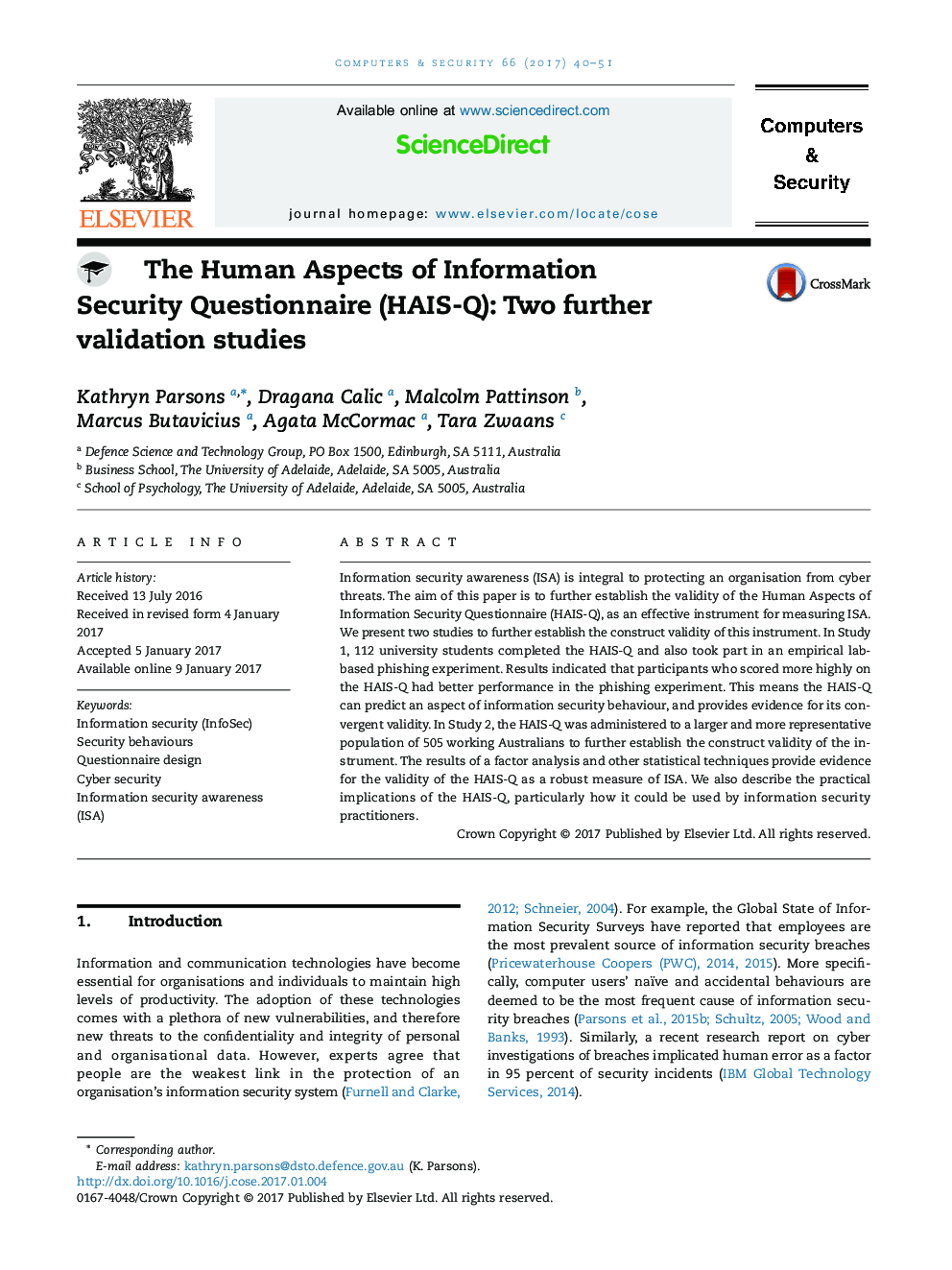 The Human Aspects of Information Security Questionnaire (HAIS-Q): Two further validation studies