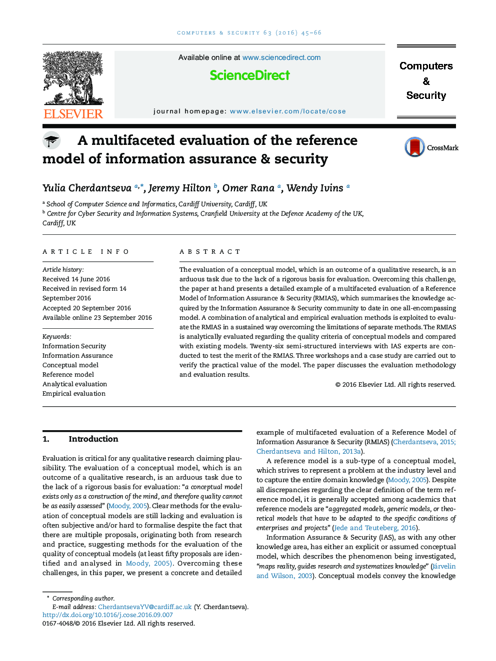 A multifaceted evaluation of the reference model of information assurance & security