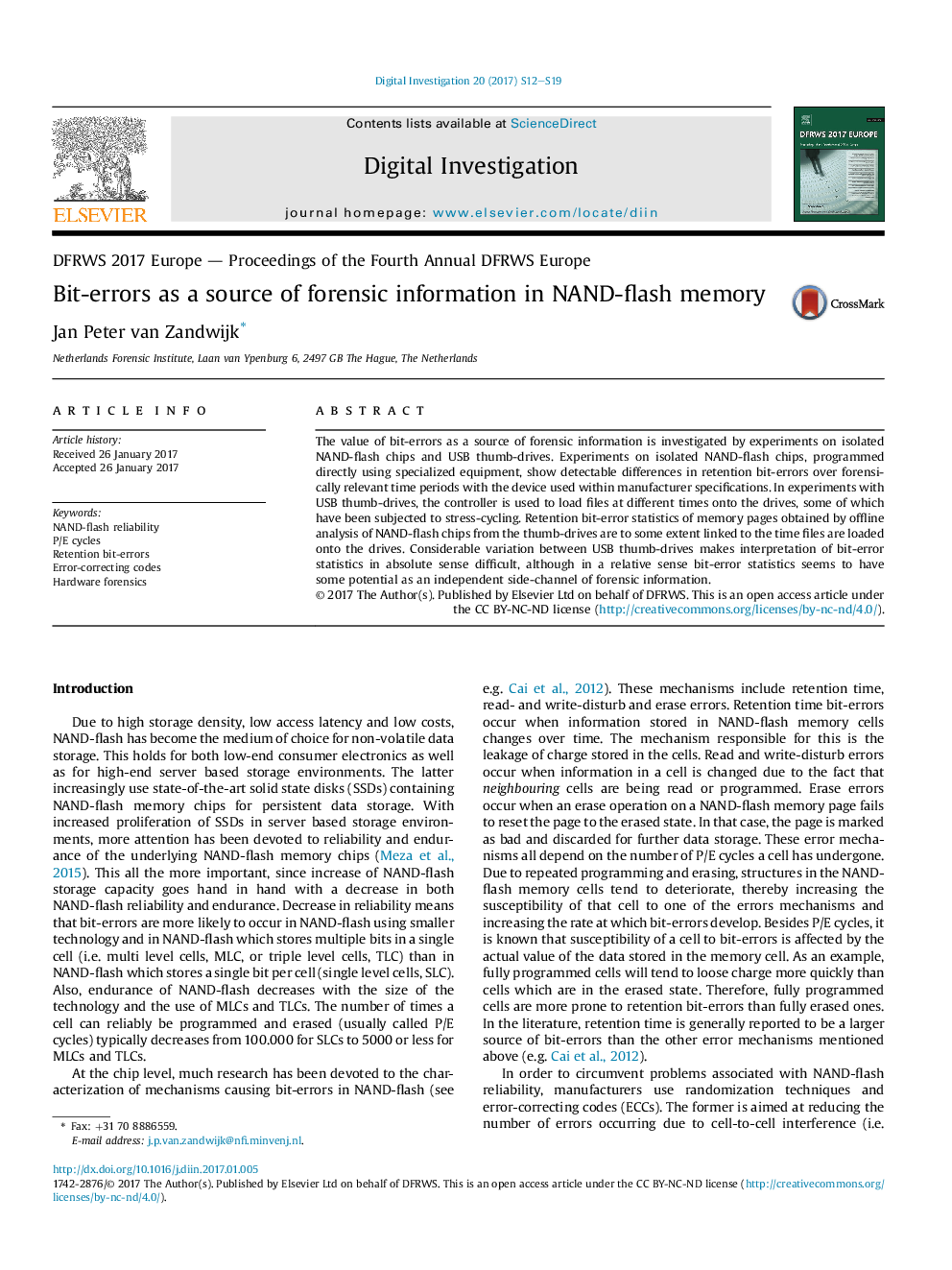 Bit-errors as a source of forensic information in NAND-flash memory