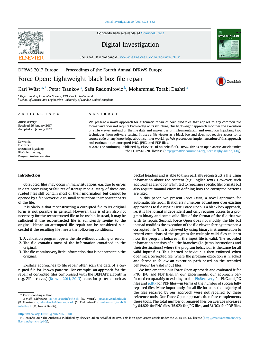 DFRWS 2017 Europe - Proceedings of the Fourth Annual DFRWS EuropeForce Open: Lightweight black box file repair