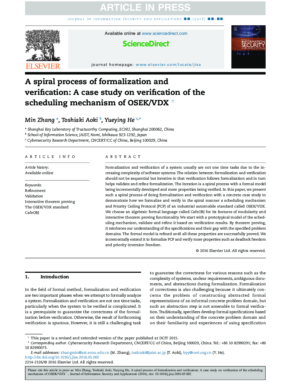 A spiral process of formalization and verification: A case study on verification of the scheduling mechanism of OSEK/VDX