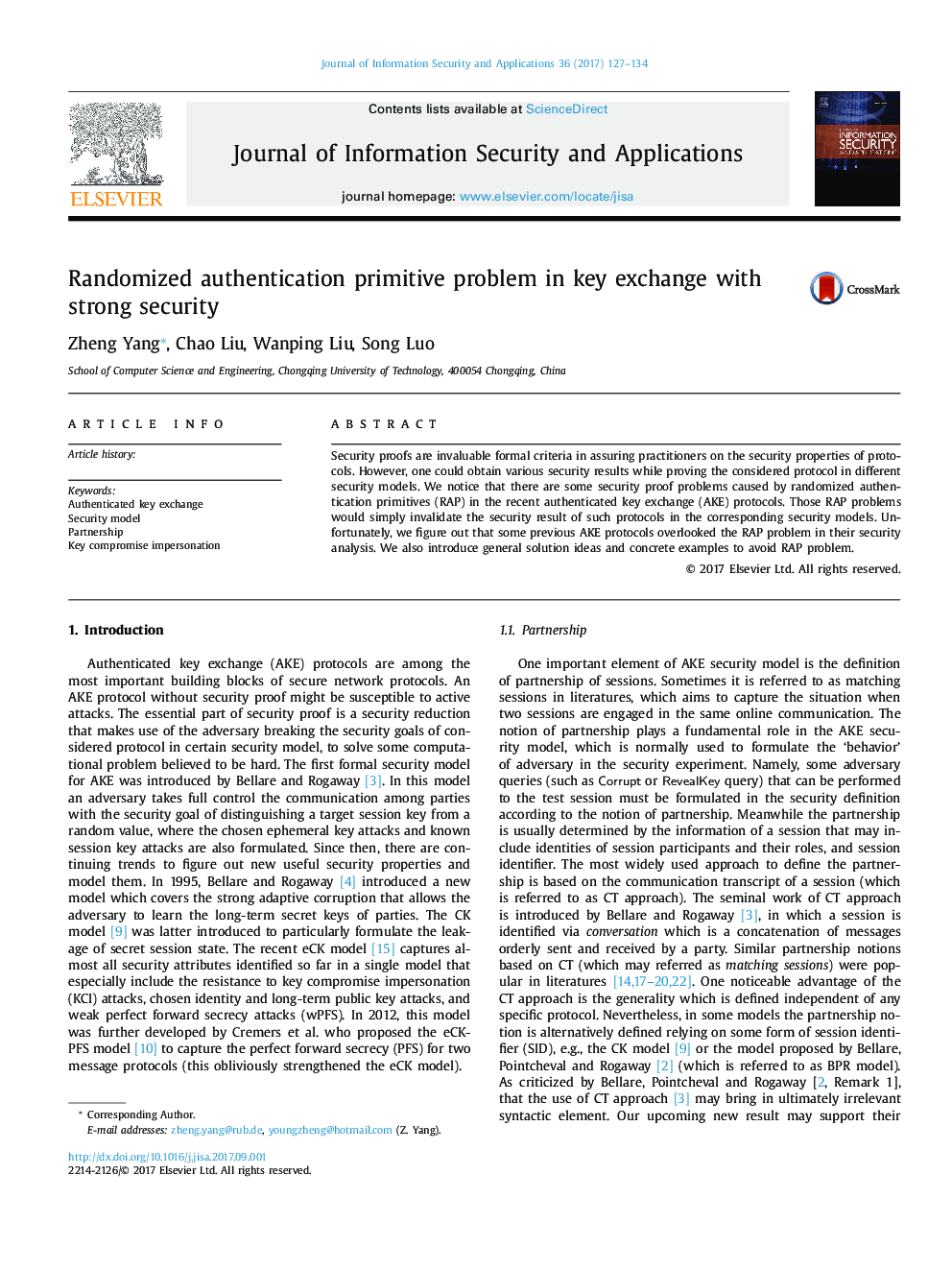 Randomized authentication primitive problem in key exchange with strong security