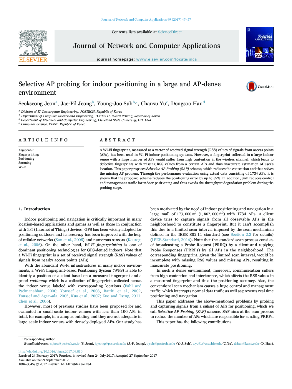 Selective AP probing for indoor positioning in a large and AP-dense environment