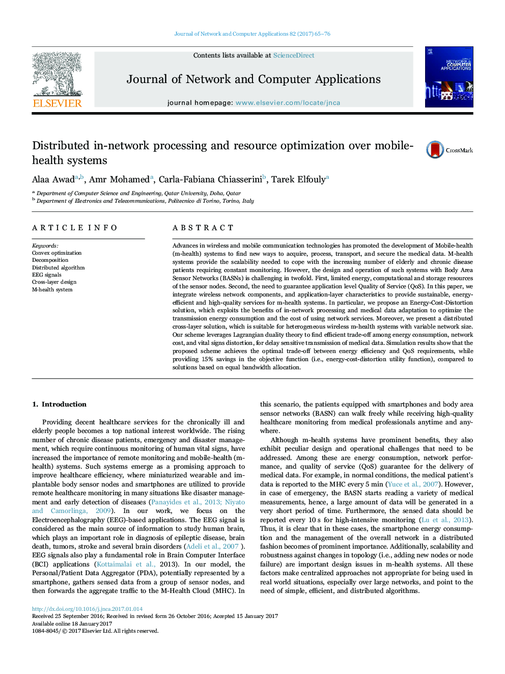 Distributed in-network processing and resource optimization over mobile-health systems