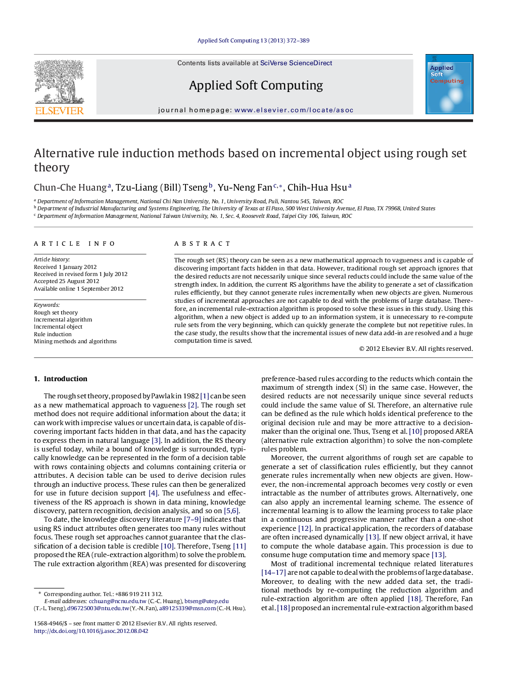 Alternative rule induction methods based on incremental object using rough set theory