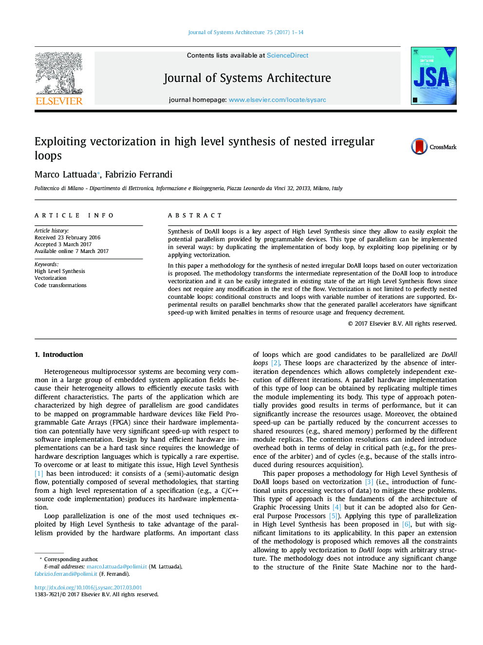 Exploiting vectorization in high level synthesis of nested irregular loops