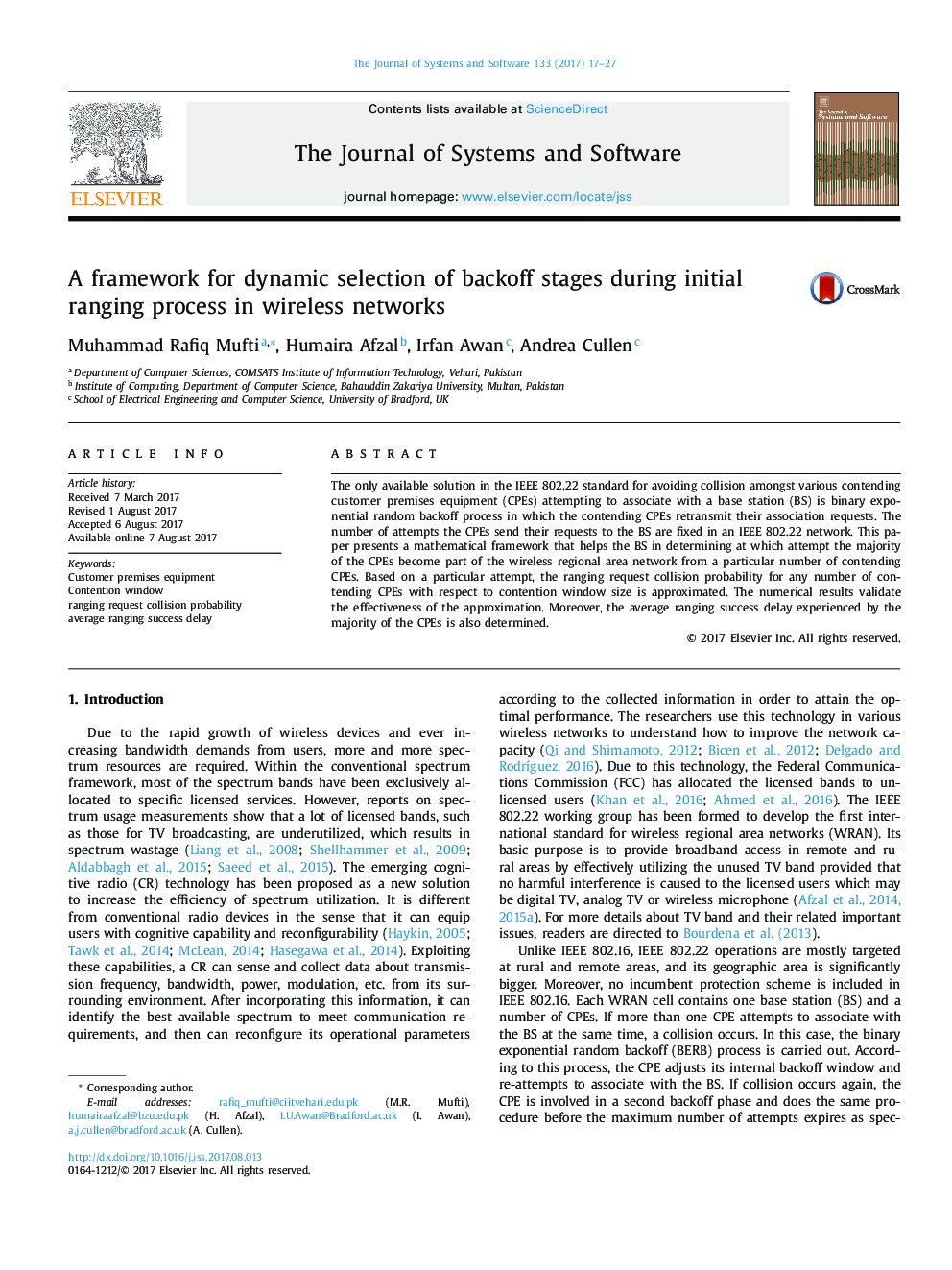 A framework for dynamic selection of backoff stages during initial ranging process in wireless networks