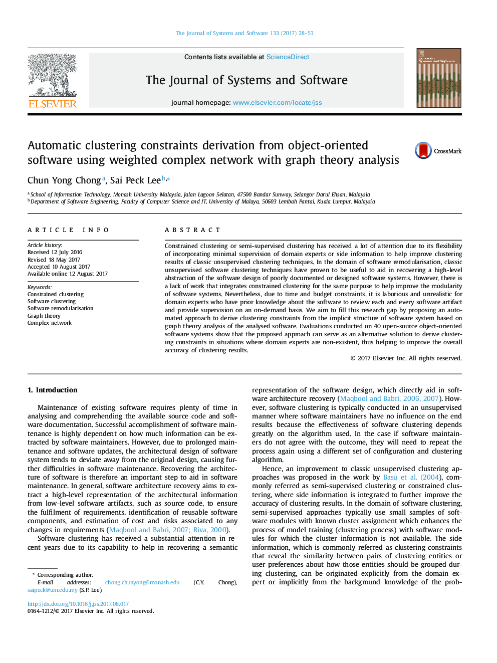 Automatic clustering constraints derivation from object-oriented software using weighted complex network with graph theory analysis