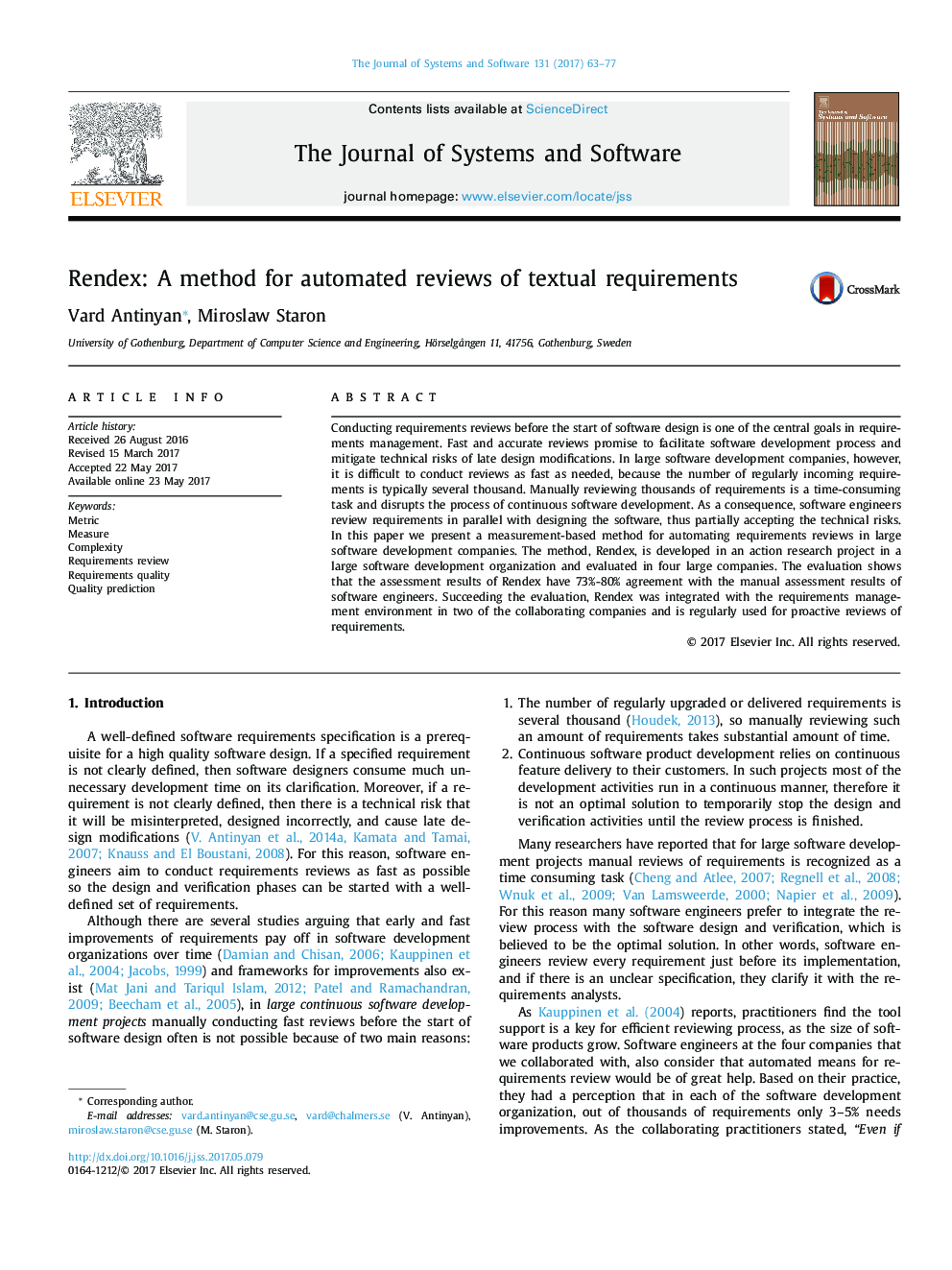 Rendex: A method for automated reviews of textual requirements