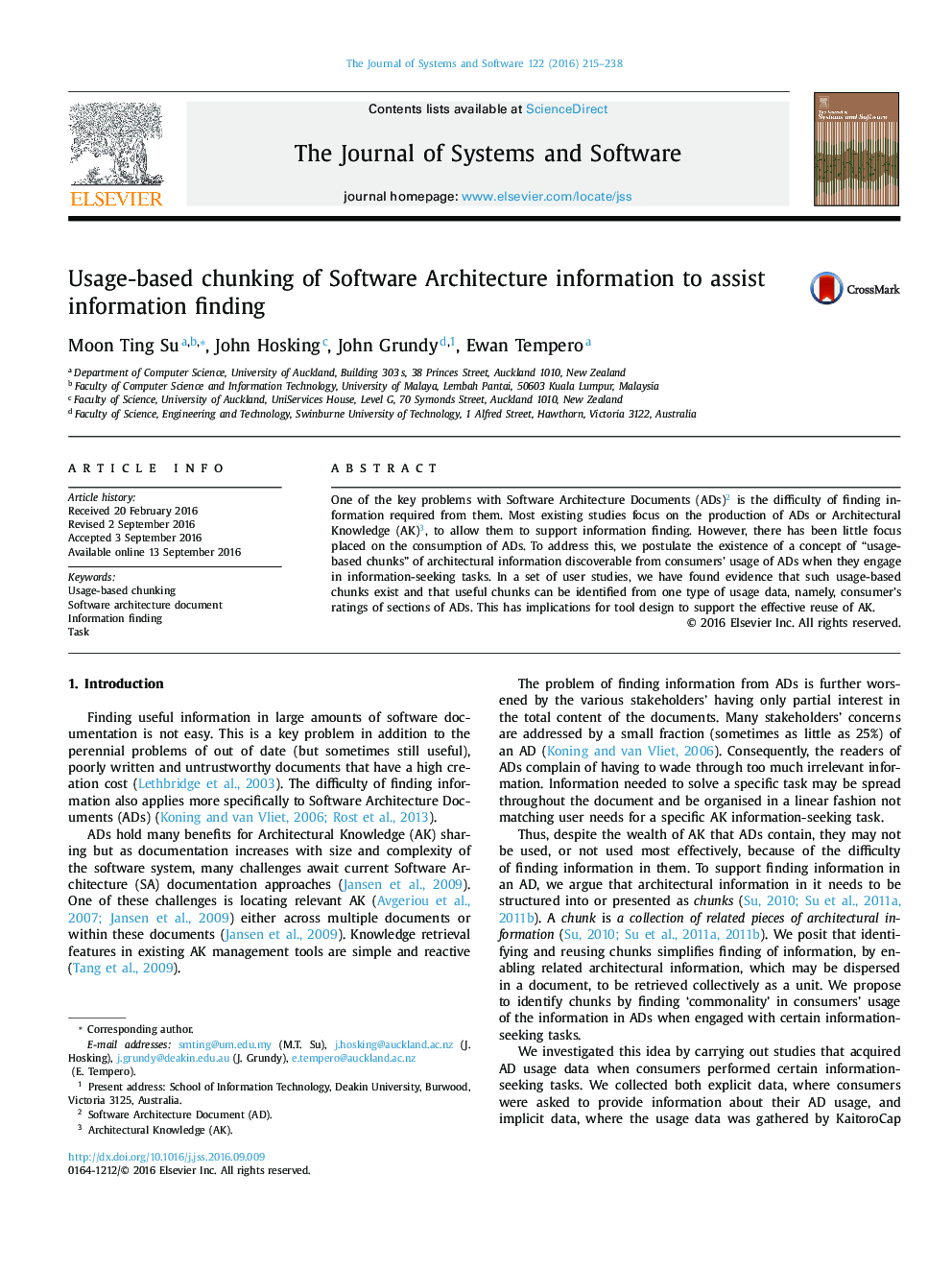 Usage-based chunking of Software Architecture information to assist information finding