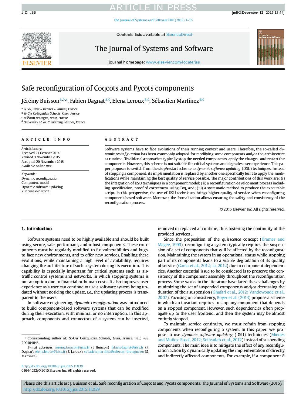 Safe reconfiguration of Coqcots and Pycots components