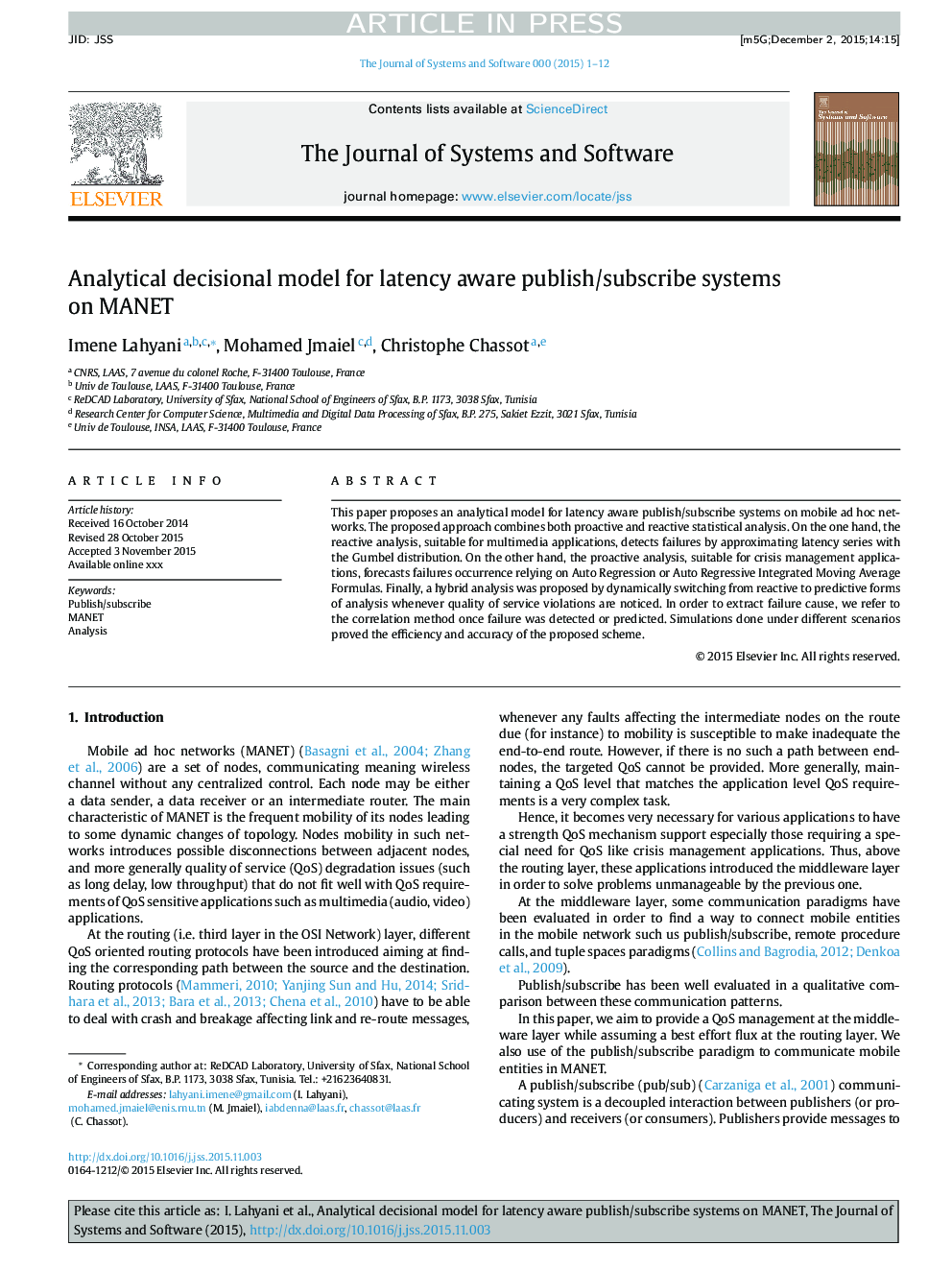 Analytical decisional model for latency aware publish/subscribe systems on MANET