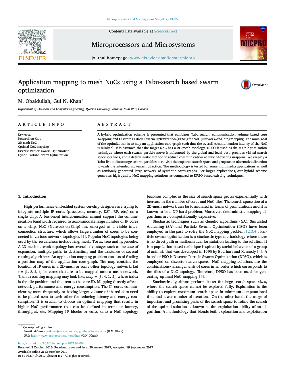 Application mapping to mesh NoCs using a Tabu-search based swarm optimization