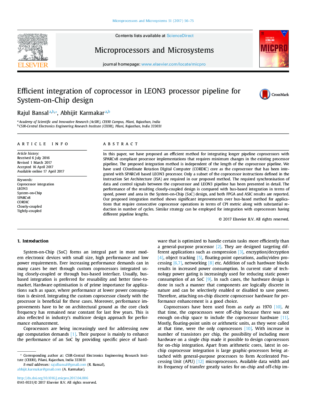 Efficient integration of coprocessor in LEON3 processor pipeline for System-on-Chip design