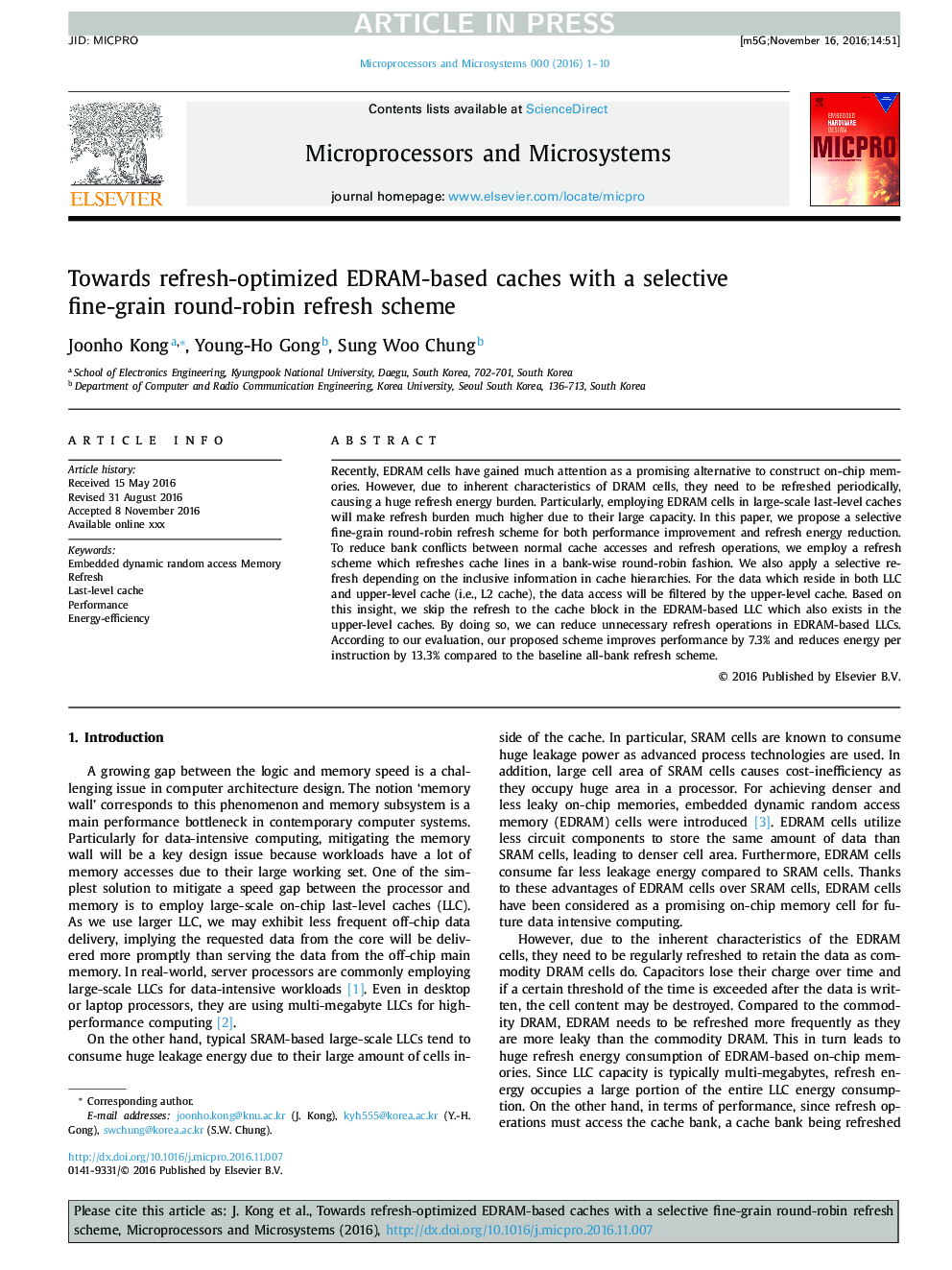 Towards refresh-optimized EDRAM-based caches with a selective fine-grain round-robin refresh scheme