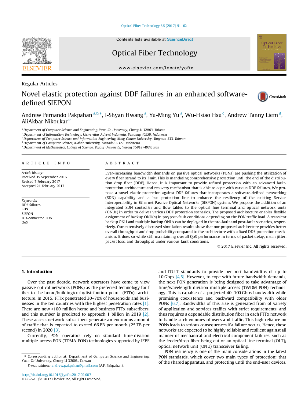 Novel elastic protection against DDF failures in an enhanced software-defined SIEPON