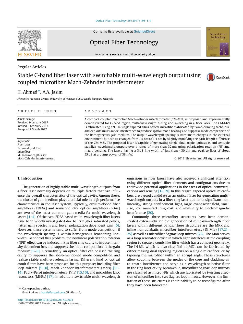 Stable C-band fiber laser with switchable multi-wavelength output using coupled microfiber Mach-Zehnder interferometer