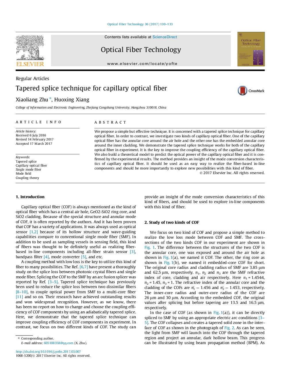 Tapered splice technique for capillary optical fiber