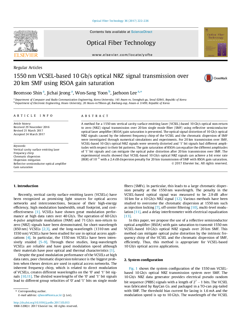 1550Â nm VCSEL-based 10Â Gb/s optical NRZ signal transmission over 20Â km SMF using RSOA gain saturation