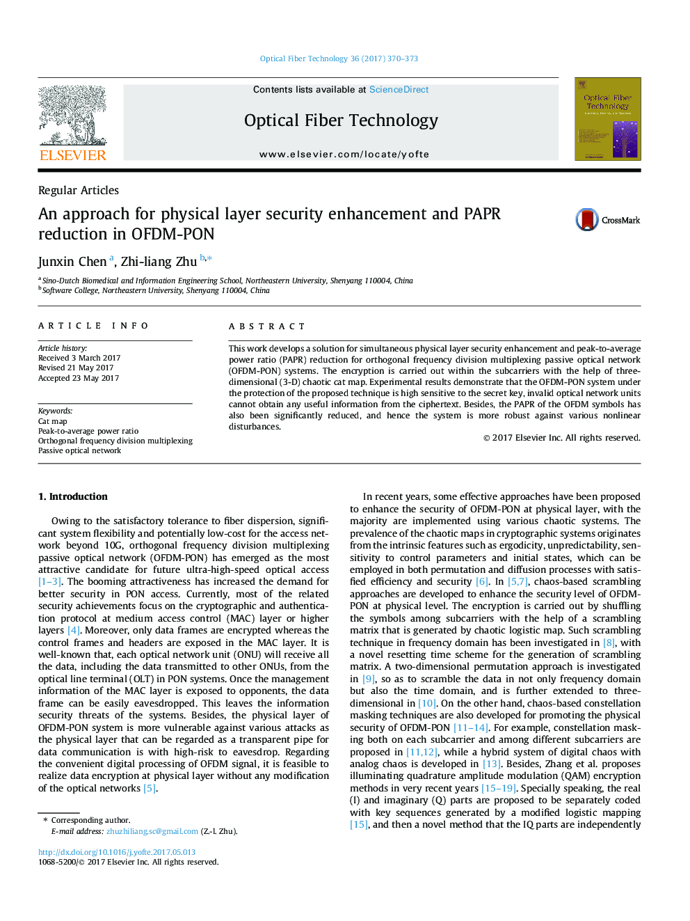 An approach for physical layer security enhancement and PAPR reduction in OFDM-PON