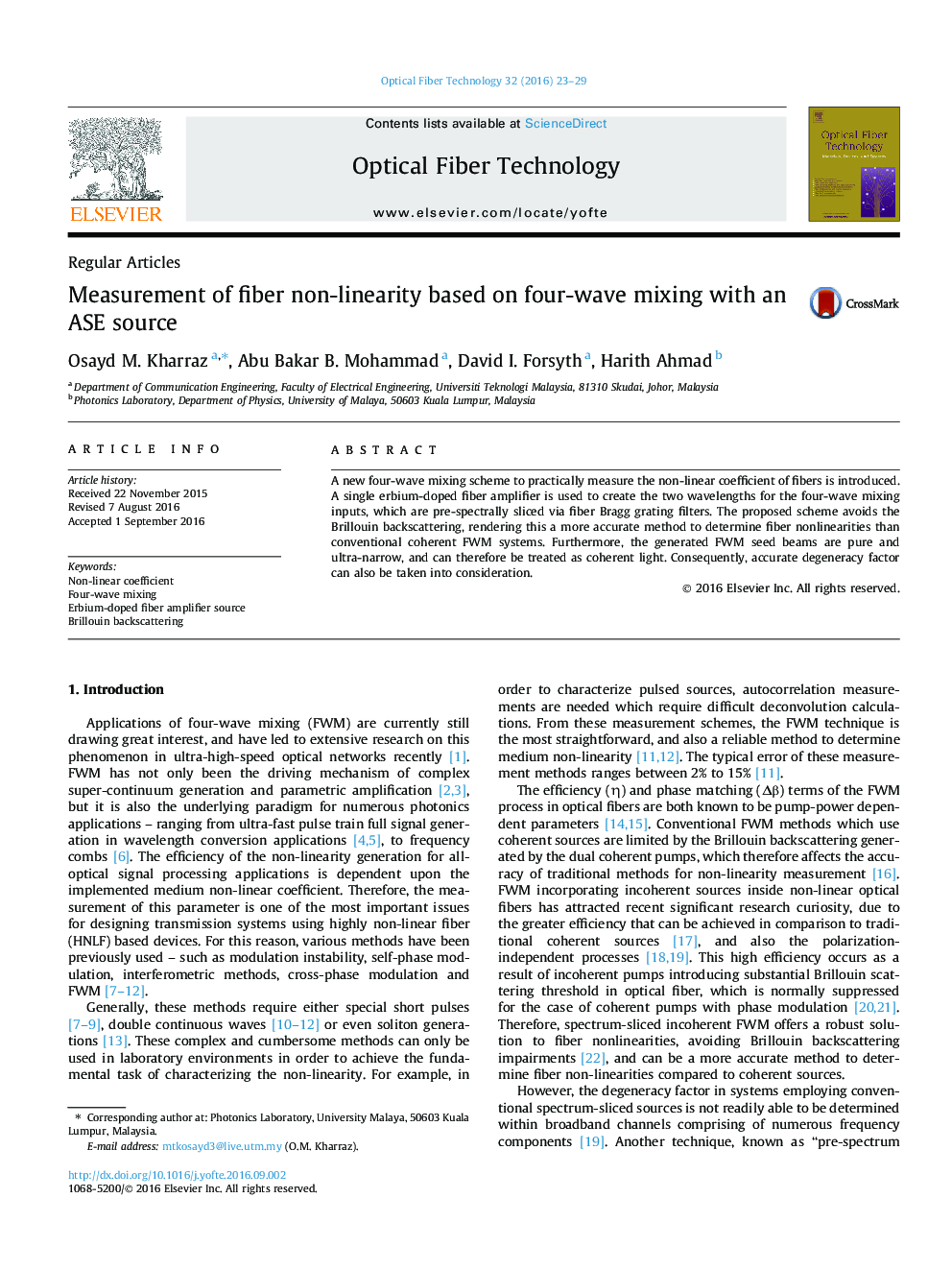 Measurement of fiber non-linearity based on four-wave mixing with an ASE source