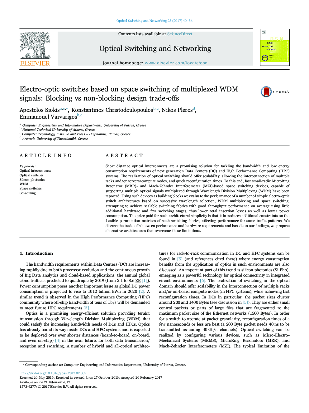 Electro-optic switches based on space switching of multiplexed WDM signals: Blocking vs non-blocking design trade-offs