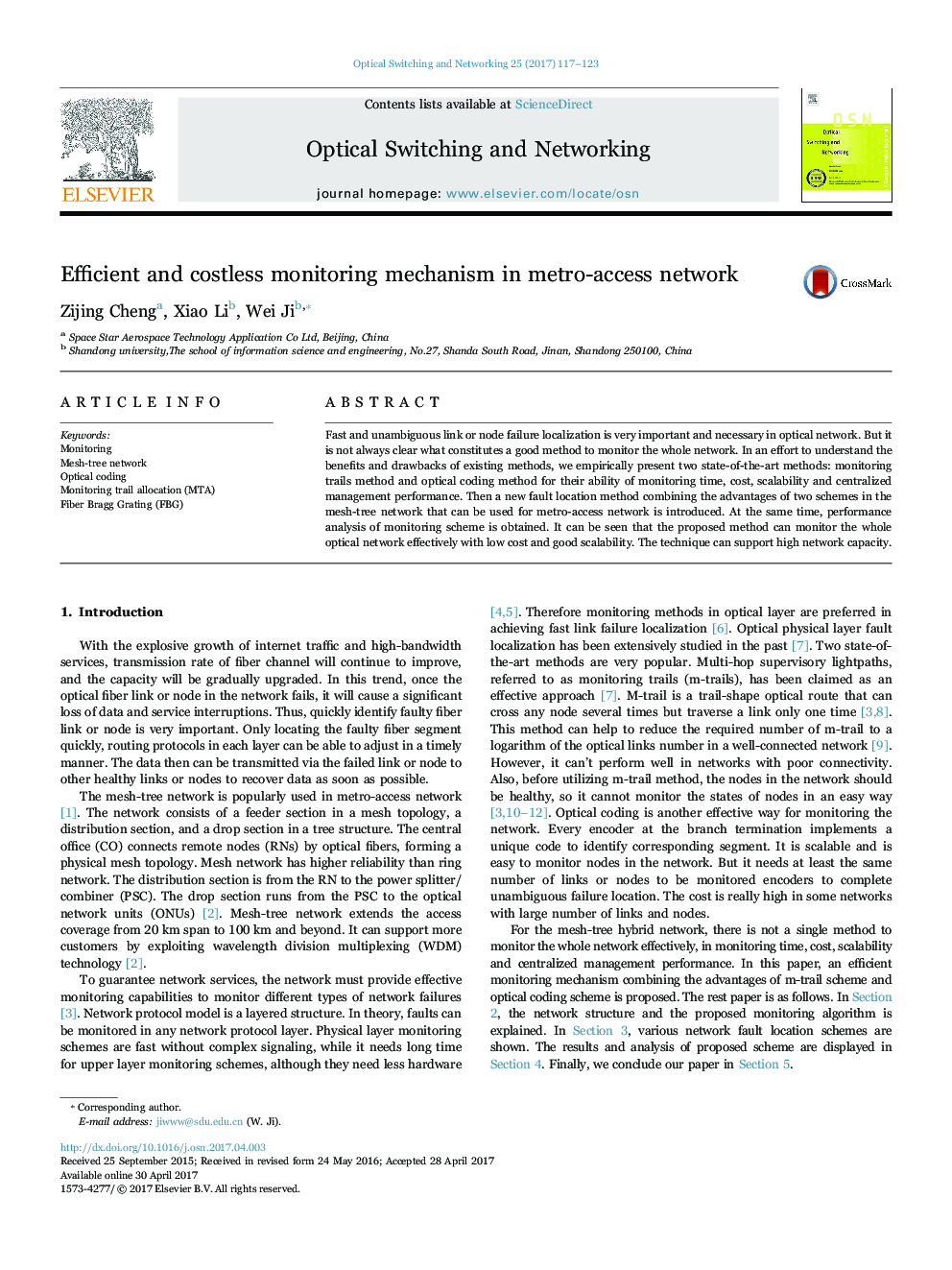 Efficient and costless monitoring mechanism in metro-access network