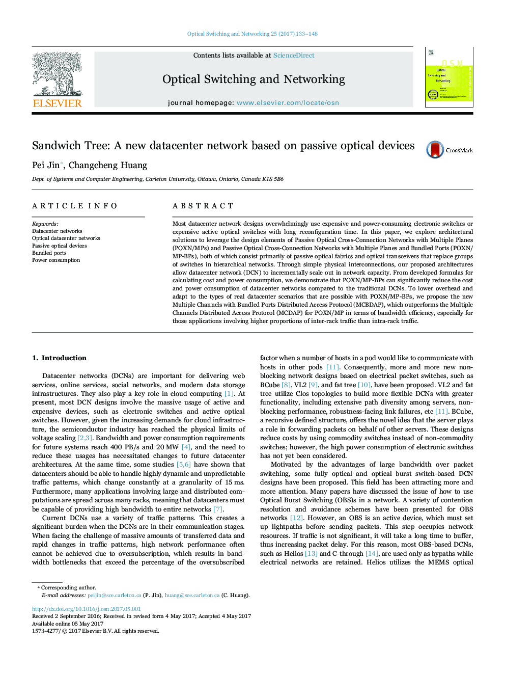 Sandwich Tree: A new datacenter network based on passive optical devices