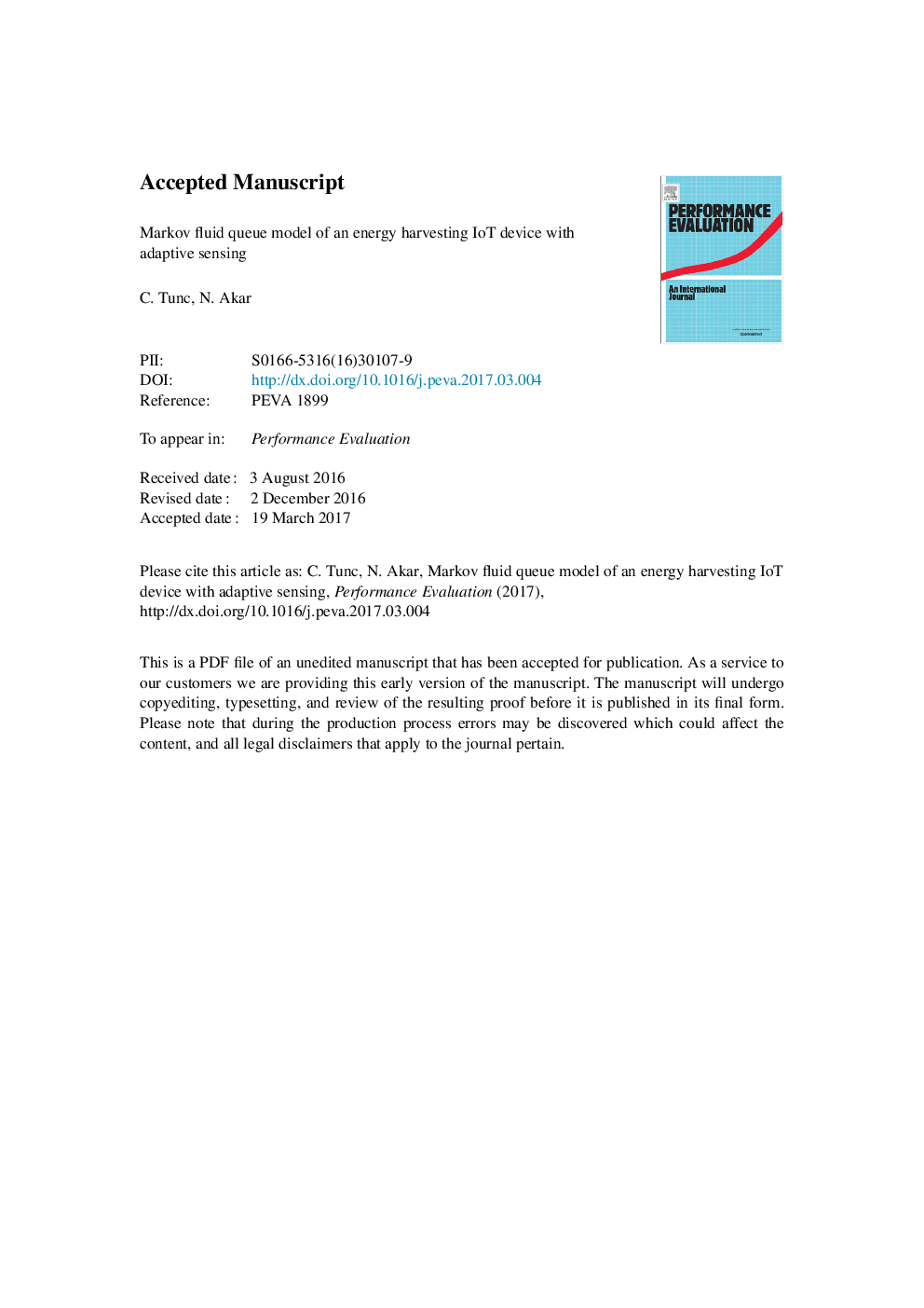 Markov fluid queue model of an energy harvesting IoT device with adaptive sensing