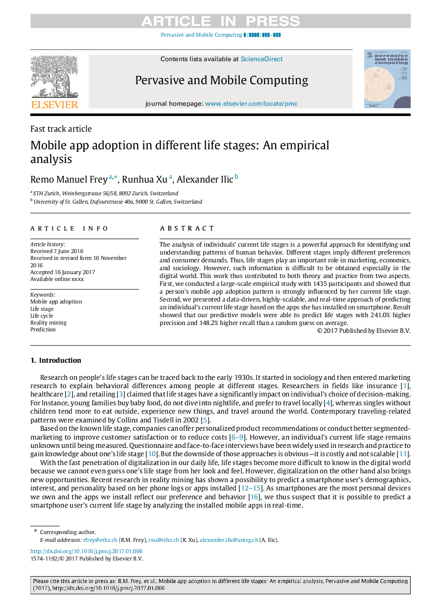 Mobile app adoption in different life stages: An empirical analysis