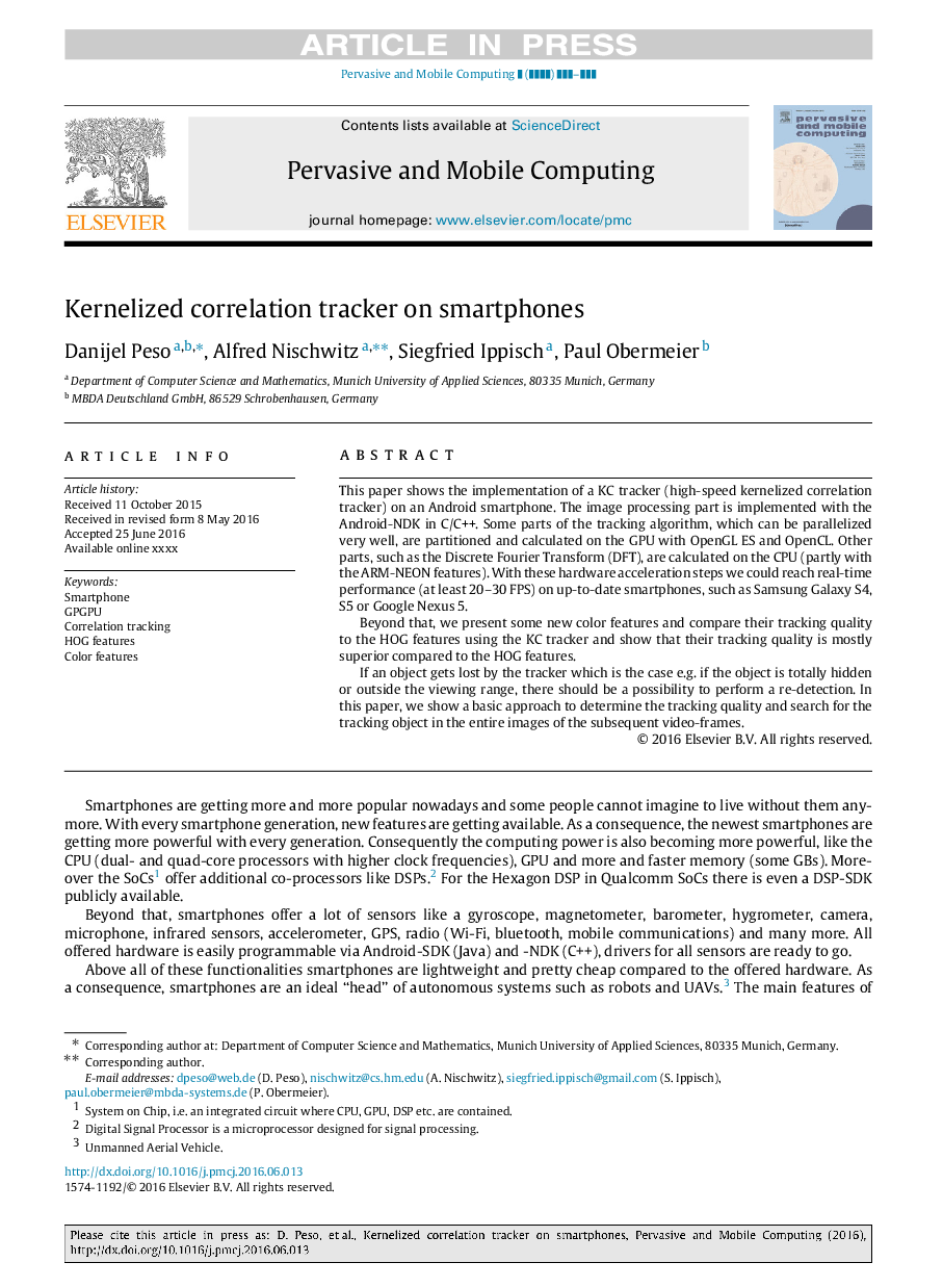 Kernelized correlation tracker on smartphones